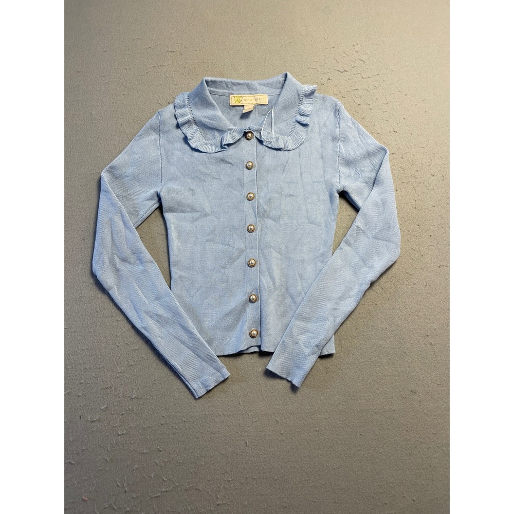 Rich & Famous Cardigan Rayon Polyester Light Blue Small Womens
